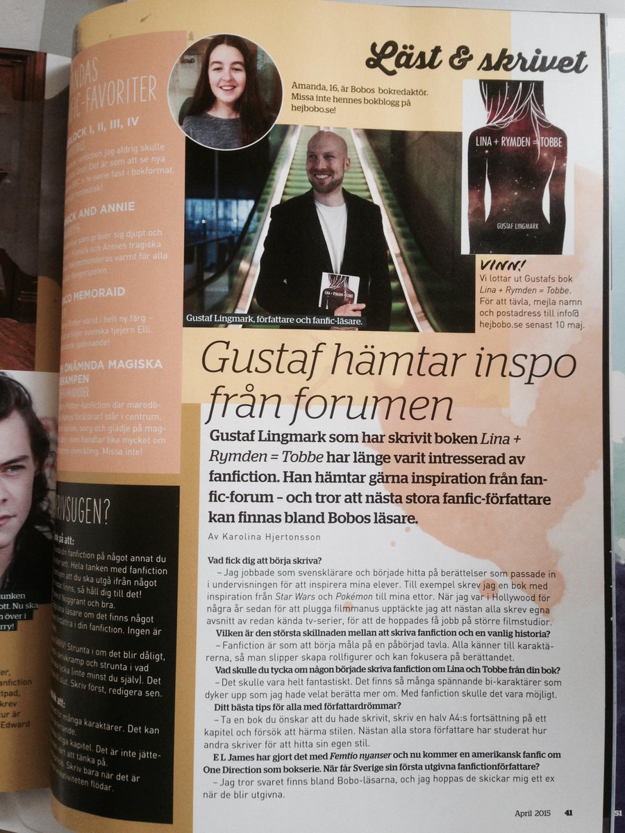Jag är med i ungdomstidningen BOBO nummer 3 som är ute nu! #pressbyran #hejbobo #boktips #författare #intervju