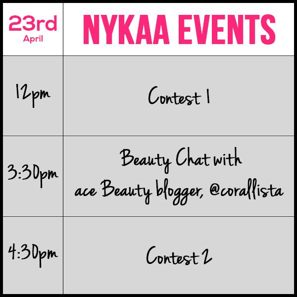 Line-up for tomorrow: Contest 1 at 12pm, Beauty Chat with <a href="/corallista/">Ankita/Corallista</a> at 3:30pm &amp; Contest 2 at 4:30pm! #NykaaHottest