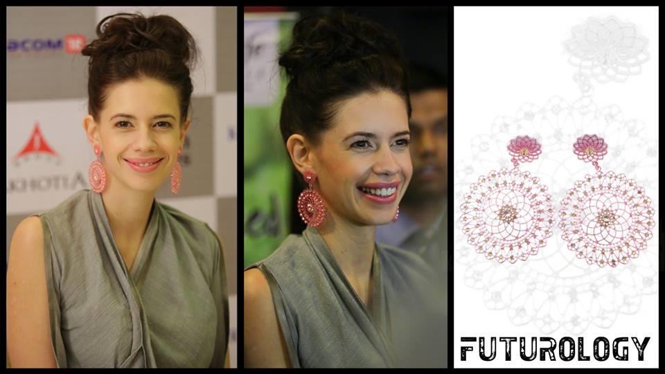 FuturologyIndia's tweet photo. @kalkikanmani pops up her monochrome ensemble wearing Futurology's bright pink earrings. http://t.co/cDRsgizxAd