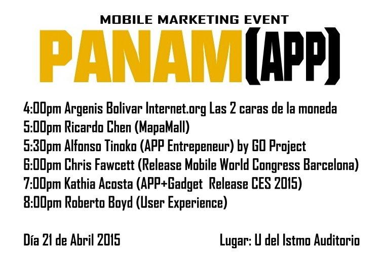panamAPP1's tweet photo. Line UP HOY PanamAPP Mobile Marketing Event @fermonzon @RTPanama Emprendimiento @FTPanama http://t.co/Vcv0db6KFx