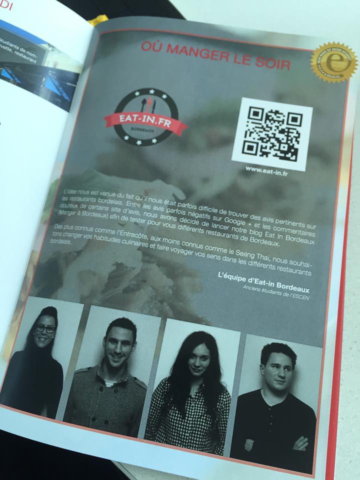 Merci à l'<a href="/ESCEN_school/">ESCEN</a> pour la page de présentation <a href="/EatInBdx/">Eat In Bordeaux</a> dans le Guide de l'étudiant de l'Escen ! :-) #Bordeaux