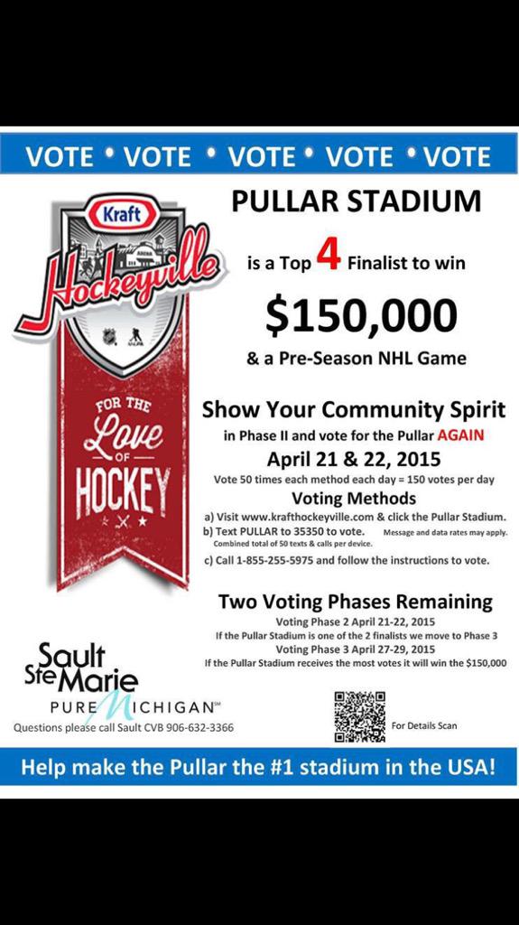 LSSU_Enactus's tweet photo. A local hockey arena is up for hockeyville USA! The Pullar is a huge part of our community please go vote!!!! #Pullar http://t.co/HbmNAAKdhC