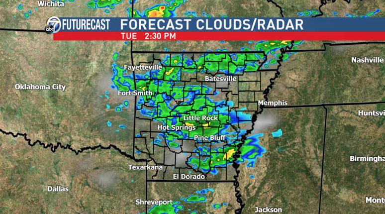 ToddYakoubian's tweet photo. HiRes “Futurecast” shows an area of rain moving across the state this PM.  Severe threat extremely low #ARWX http://t.co/bvzr0uTfPL