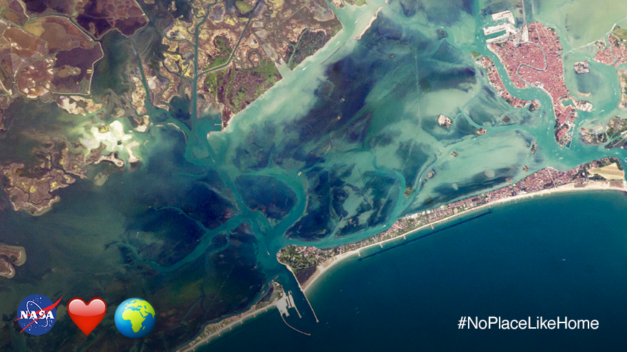 NASAClimate's tweet photo. 1 day till #EarthDay! This is the Venice, Italy, lagoon as seen from the #ISS http://t.co/sM4wVKr64n #NoPlaceLikeHome http://t.co/xd7zB8lv65