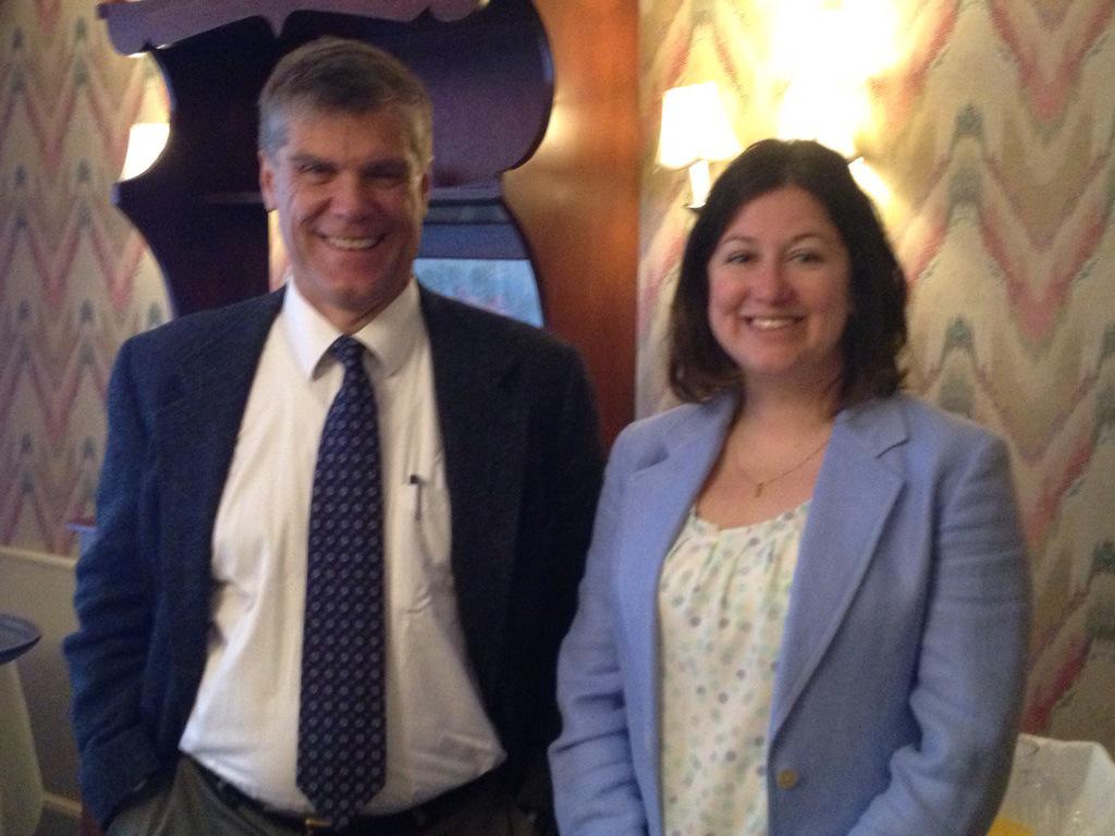 Rotarian Chris Whelan poses with Kate Hodges, Concord's Assistant Town Manager at today's Sunrise Satellite Mtg.