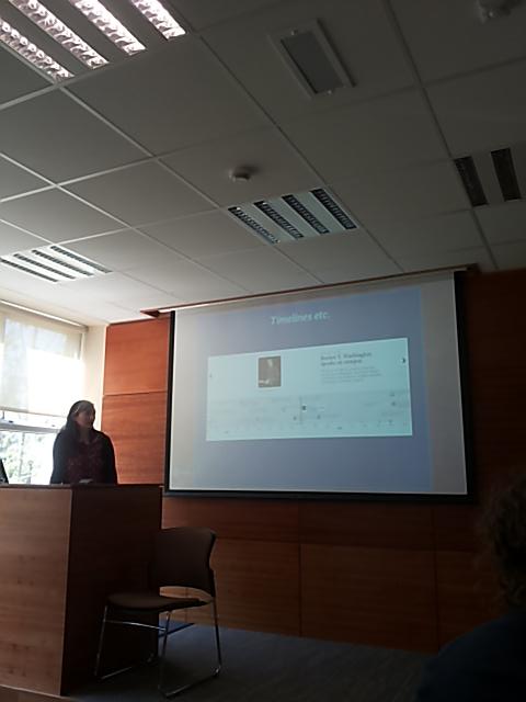 CMBSartori's tweet photo. @GiddyIndigo talking about the tools she will use @knightlab @DH_UCC #DHatUCC http://t.co/lpkP20Af0v
