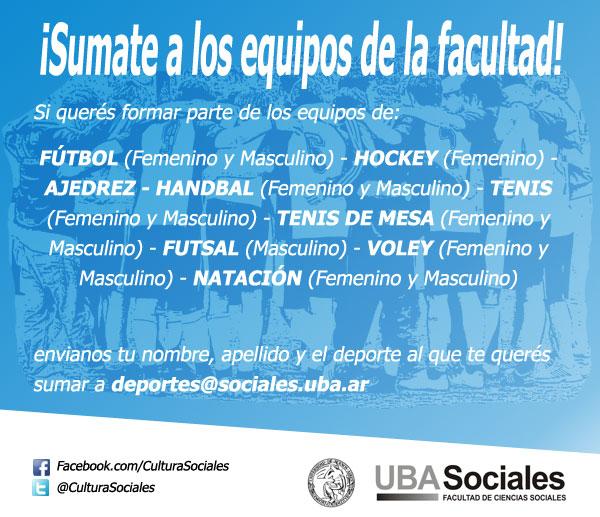 ¡Sumate al equipo de <a href="/ubasociales/">UBA Sociales | #FSOC #UBA</a> ! Si querés participar, mandá un mail a deportes@sociales.uba.ar.