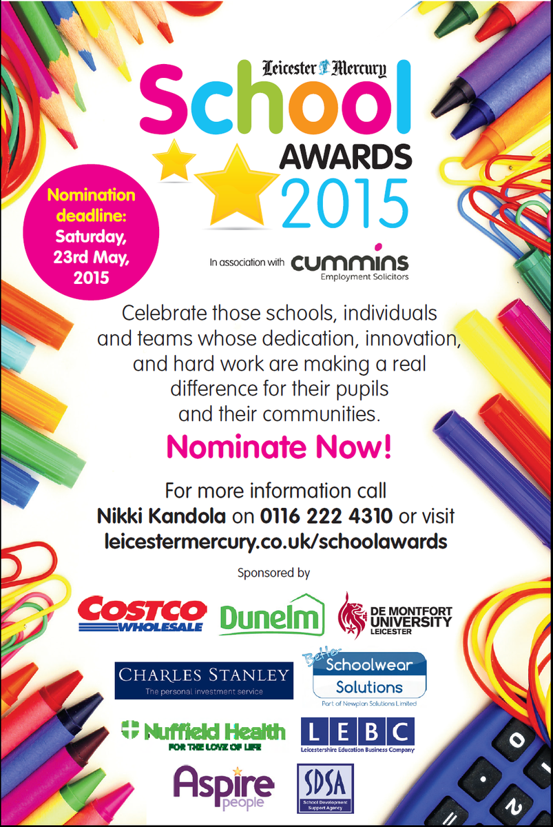 leicslive's tweet photo. Know a #school, individual or team that makes a difference? Nominate now #schoolwearsolutions  http://t.co/ekx2DTEb0O http://t.co/quECHA0BCm