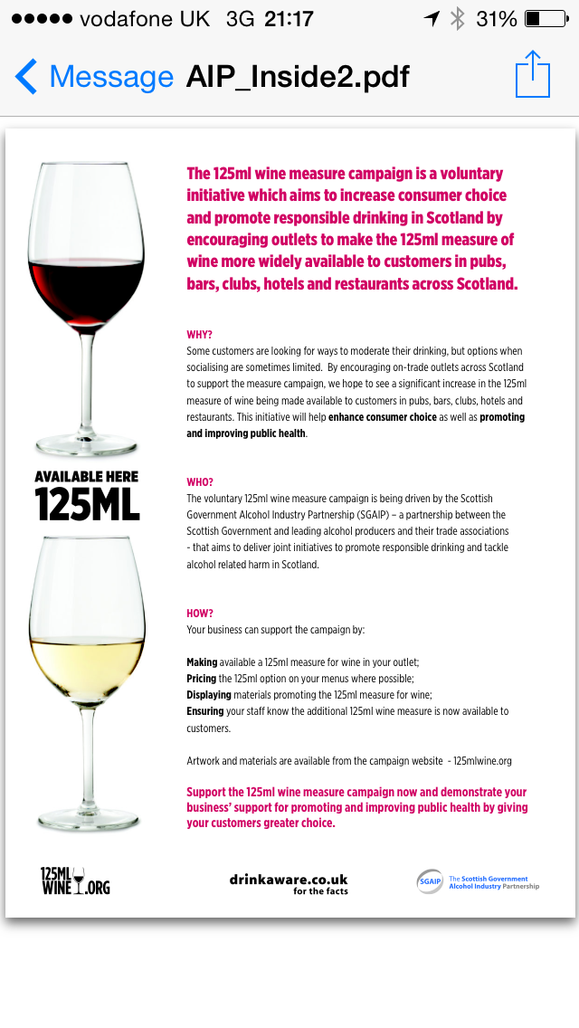 SLTAssociation's tweet photo. Looking forward @bbnglasgow 2015 launch tomorrow,we are promoting 125ml wine measures in all premises @bbnscotland http://t.co/UGilB5zlpp