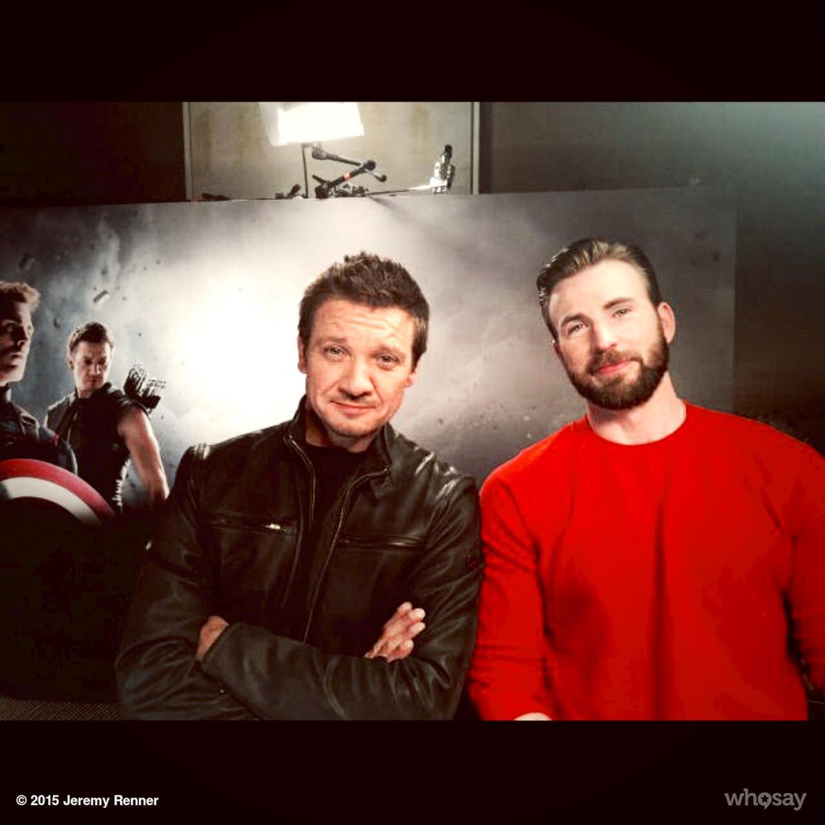 JeremyRenner's tweet photo. Me and @ChrisEvans holding it down today in yet another dark sweaty room. #avengers #marvel #presstour http://t.co/fPgHxjJfoa