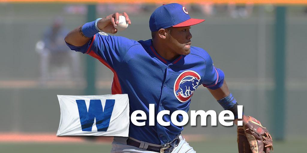 Cubs's tweet photo. Addison is his name. Wrigley Field is his new home. Welcome, @Addison_Russell! #LetsGo http://t.co/f5pq36Ot4J