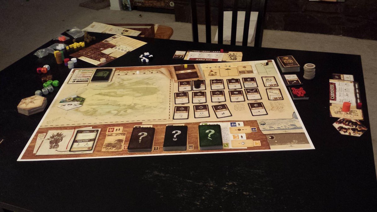BoardgameStu's tweet photo. Robinson Crusoe.. a much loved game from @trzewik that could definitely use a @stonemaiergames makeover #TreasureUP http://t.co/J8EprtxzH6
