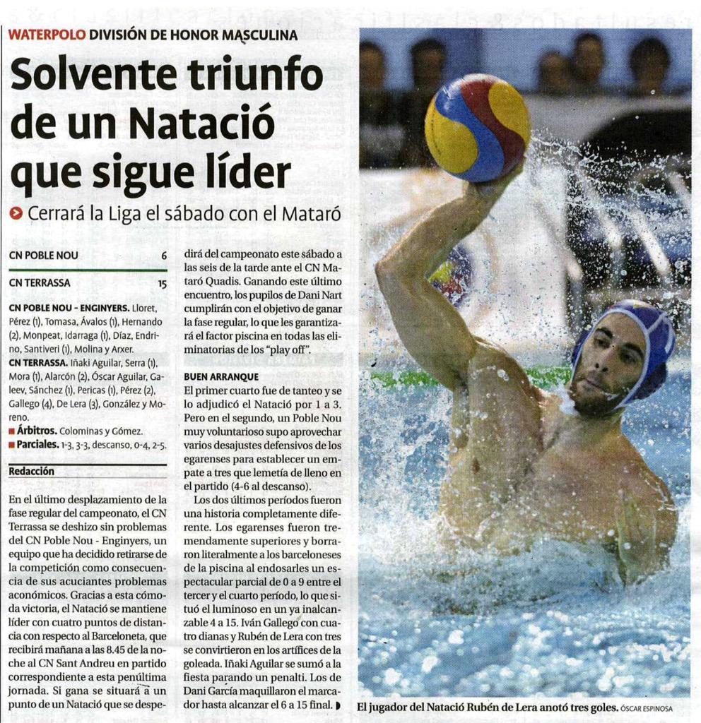 Crònica de l'Absolut Masculí al <a href="/DiarideTerrassa/">Diari de Terrassa</a> "Solvente triunfo de un Natació que sigue líder" Foto <a href="/RubendeLera/">Rubén de Lera</a>