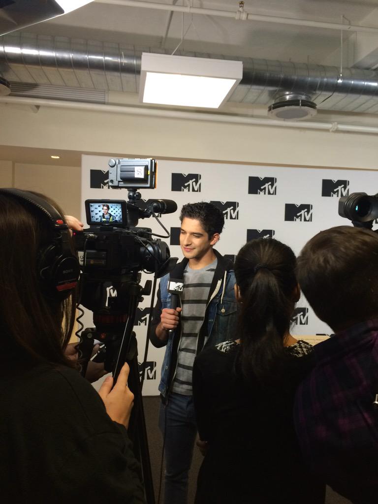 MTVPress's tweet photo. It's @MTV upfront day! BTS press junket w/ @tylergposey @MTVteenwolf http://t.co/GUu3O2vWDZ