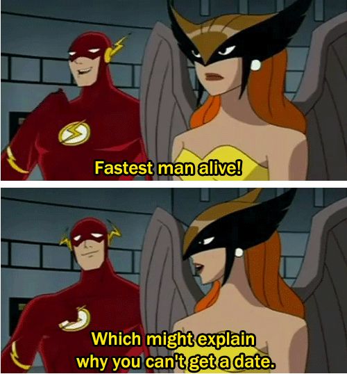Tigerfiresix's tweet photo. The Flash and Hawk Girl’s casual conversation about his love life: | 27 Adults Jokes In Cartoons T http://t.co/e8fkoDQ1is