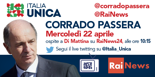 corradopassera's tweet photo. Domani alle 10:15 sarò a Di Mattina, su @RaiNews. Seguite il live twitting sul profilo di @Italia_Unica @RobVicaretti http://t.co/gDlZcLq5tg