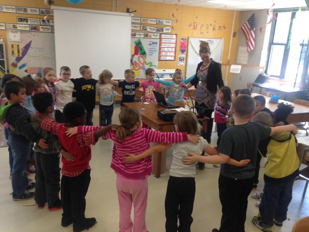 OakParkDMPS's tweet photo. Ms. Skidmore leads Mrs. Skeens K's through their actor's workout to focus on control over their mind, body, and voice http://t.co/P1K0rpCpsA