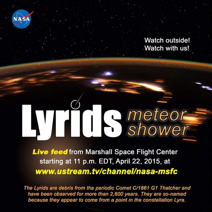 NASAMeteorWatch's tweet image. Dust off the lawn chairs &amp;amp; get ready for the Lyrids #MeteorShower tomorrow night. Details: go.nasa.gov/1bpMQGR