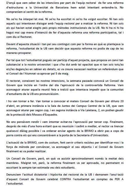 Comunicat a dia 21 d'abril del 2015