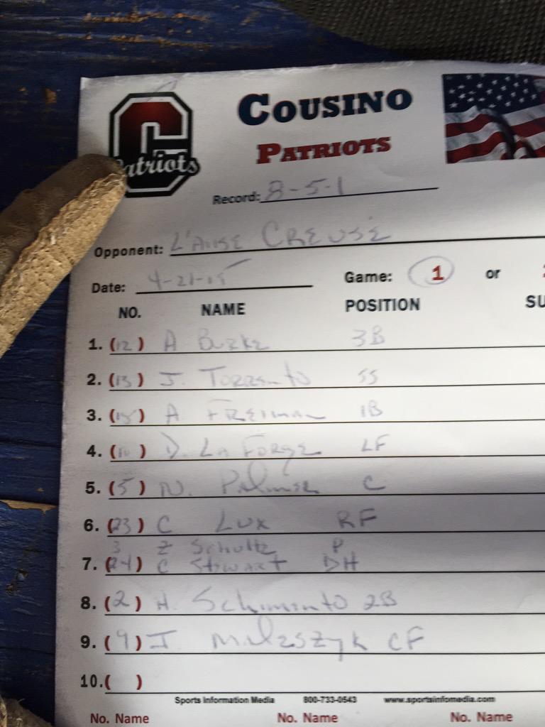 CousinoBaseball's tweet photo. Lineup agaisnt L'anse creuse! http://t.co/RpXgLpMy7H