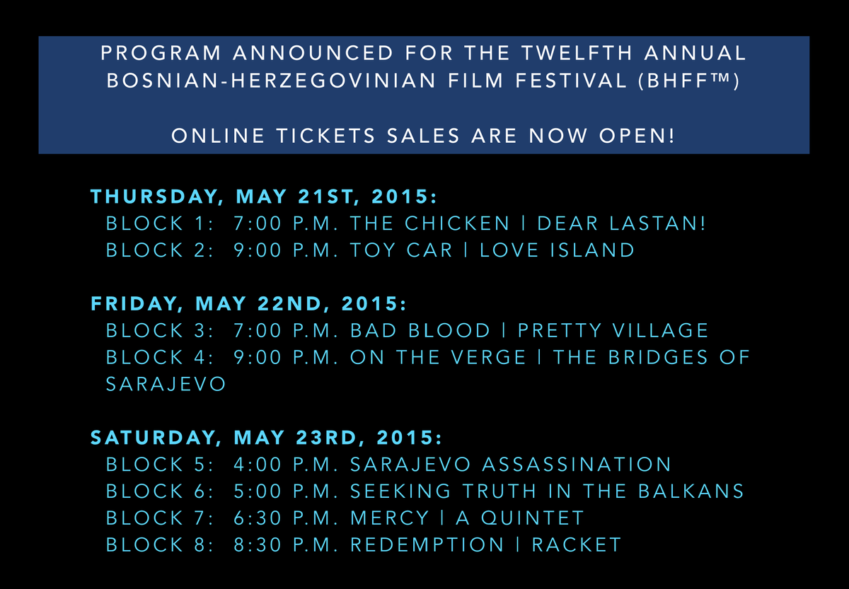 BHFFNYC's tweet photo. @NEFBiH @RijekaSol Program+Tickets announced: http://t.co/4AI7BNYcfi  #Bosnia #Bosnian #Film #NYC #Bosna #Cinema #BiH http://t.co/coGq8F3JWi