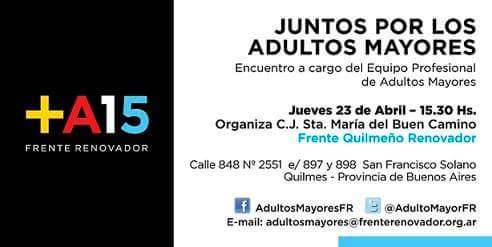 CaubetJorge's tweet photo. Recuerden ,Mañana los esperamos 15.30hs en el encuentro a realizarse en Quilmes por los adultos mayores @alepascual http://t.co/EpOHpFz5S8