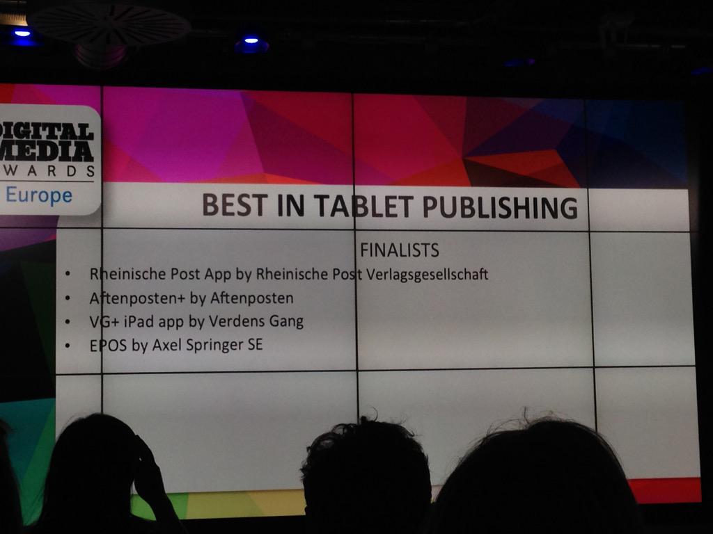 TwipeMobile's tweet photo. Best in tablet publishing are Aftenposten  &amp; Epos #DME15 http://t.co/dwxlxtruwa