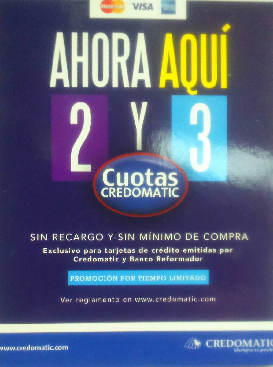 DMSdemospro's tweet image. cuotas credomatic sin recargo ni limite de compra mas informacion al 2332-1505