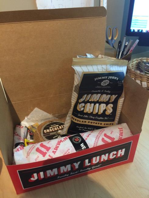 BrianneWilhelm's tweet photo. Our local Jimmy Johns just delivered free boxed lunches. Thanks @jimmyjohns! #workthroughlunch #yum http://t.co/ePG98nTwo8