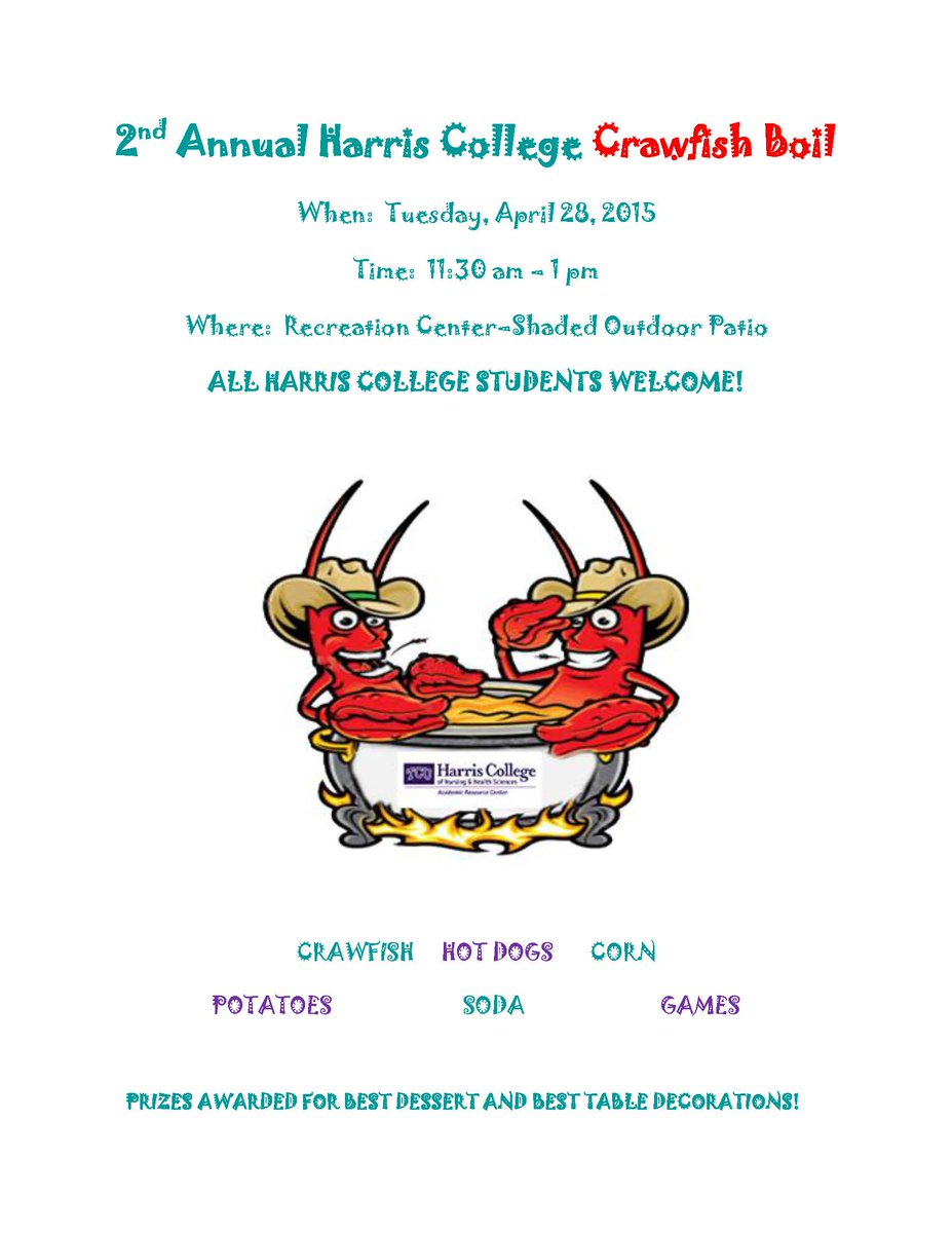 The Crawfish Boil is 1 week from today! 11:30-1 at the Rickel Patio #harrisgoescraycray2015 #hcfb2015
