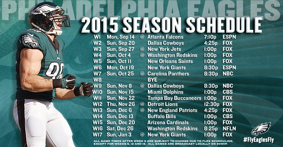 Philadelphia Eagles on X: 'Every fall, we rise. #FlyEaglesFly The 2015 #Eagles  schedule has landed:   / X