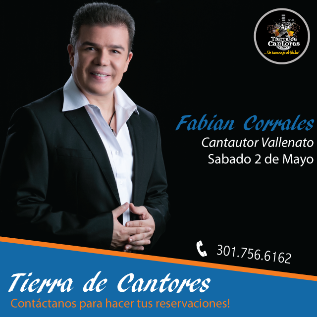cantoresbar's tweet photo. Fabián Corrales - Sábado 2 de Mayo. Disfruta cómodamente de este gran cantautor #Vallenato #festivalvallenato http://t.co/qB1rOdXqtL