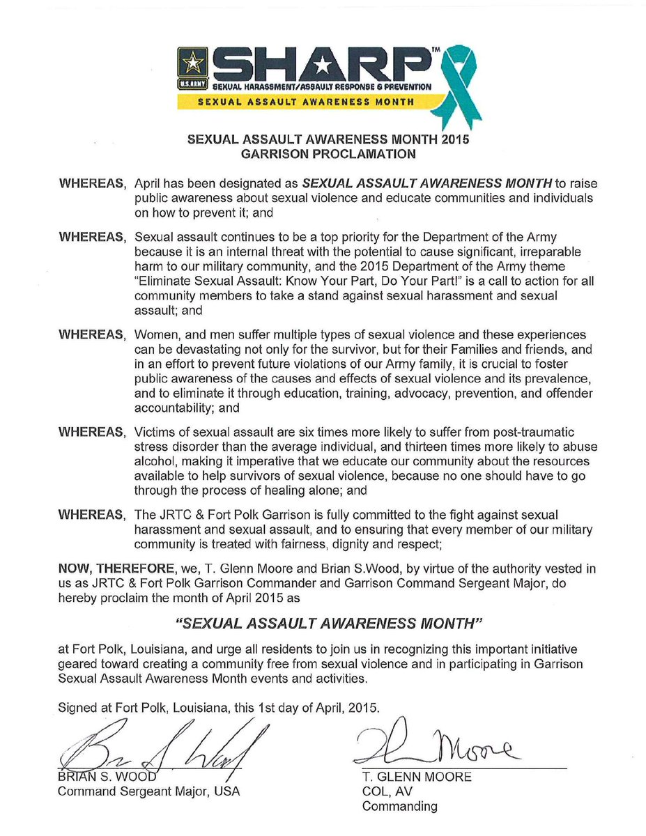 FPGarrisonSHARP's tweet photo. Garrison Command Team sign Sexual Assault Awareness Month proclamation http://t.co/107IH0H3ZD