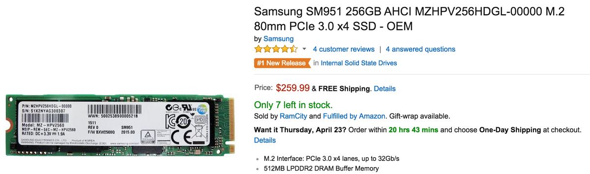RamCityMemory's tweet photo. The Samsung SM951 just hit #1 New Release in Internal Solid State Drives on Amazon.  #sm951 http://t.co/DNrF453uh4