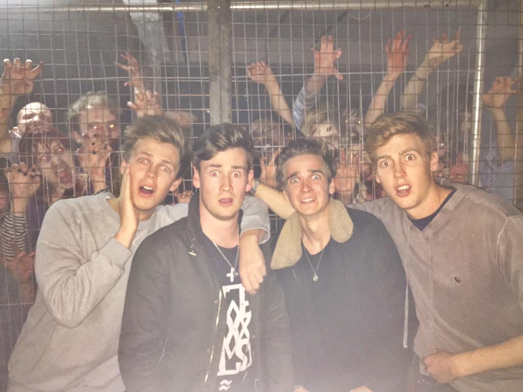 Caspar_Lee's tweet photo. Trust me, you would not want to be in our group during a zombi apocalypse @OliWhiteTV  @Joe_Sugg @joshua_pieters http://t.co/11G7HzBL2P