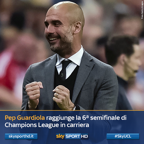 SkySport's tweet photo. Pep #Guardiola conquista la 6ª semifinale in #Champions in 6 edizioni da allenatore #SkyUCL http://t.co/FpF9Hy1y2Z