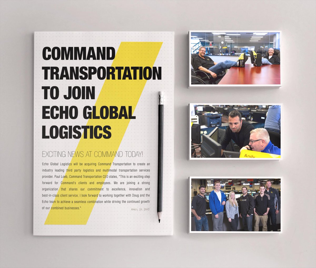 CommandTrans's tweet photo. Exciting news at Command!  @EchoLogistics to acquire Command Transportation! http://t.co/JPClAsM5KR http://t.co/7FiGK0D6vV