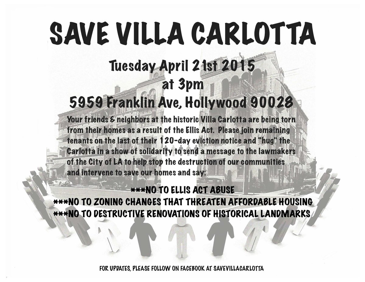 _LarryGross's tweet photo. Today @ 3 pm Supporting Tenant Eviction Protest @ historic Hollywood Villa Carlotta Apts #HugTheCarlotta #mydayinla http://t.co/tTc7pdlhTz