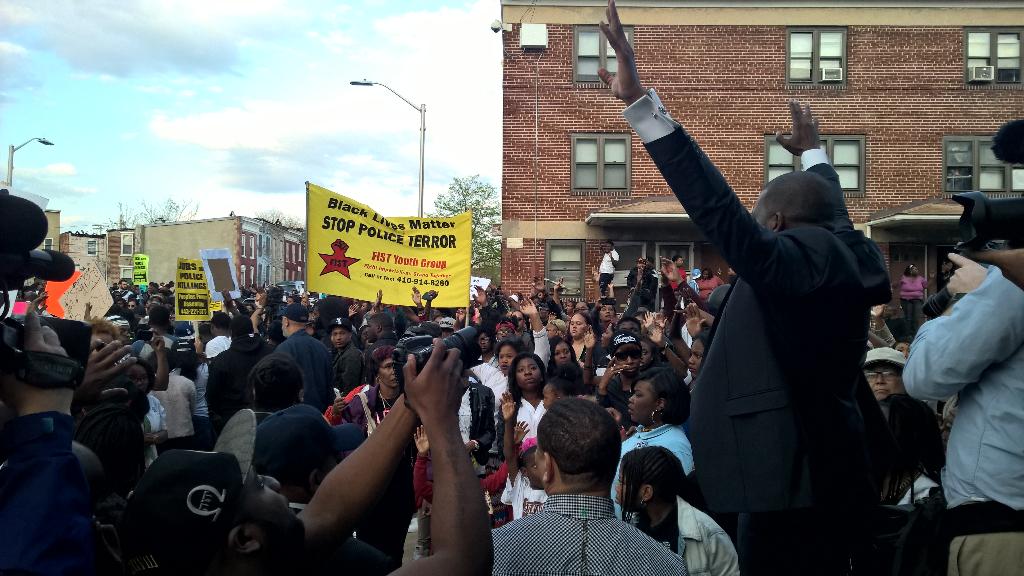 Black protesters shouting profanity for Freddie Gray