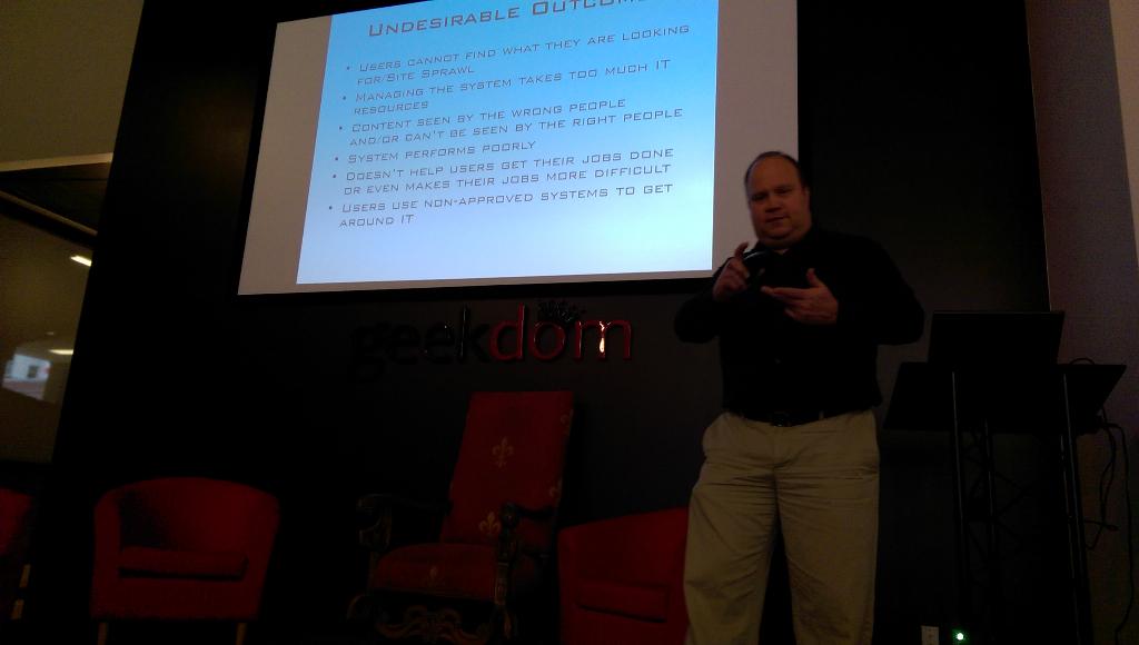 SPSamL's tweet image. SharePoint Governance 101 with @dlairman at #SASUG!