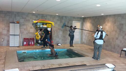 EXOSsports's tweet image. Watching @espn #DraftAcademy? Here's a behind the scenes photo from @TG3II pool training scene.