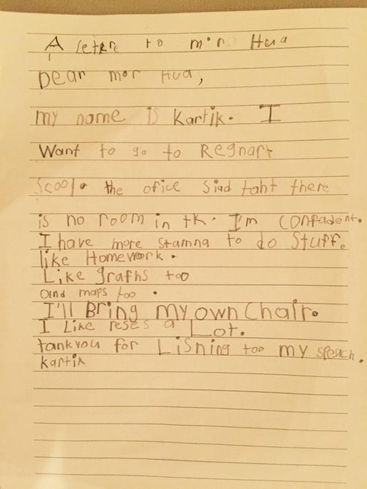Raghava Bharadwaj (@raghavab) on Twitter photo My son wants to go to his sister's school <a href="/regnart/">Gavin Regnart</a> in <a href="/CUSD/">Cornell University Sustainable Design</a> and does not get seat.. Writes letter to principal My son wants to go to his sister's school <a href="/regnart/">Gavin Regnart</a> in <a href="/CUSD/">Cornell University Sustainable Design</a> and does not get seat.. Writes letter to principal