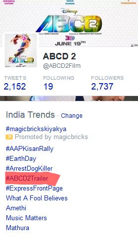 ABCD2Film's tweet photo. #ABCD2Trailer Trending In INDIA! @Varun_dvn @ShraddhaKapoor 

Watch here : http://t.co/RzENBx7ufs http://t.co/hQCo4FCNjn