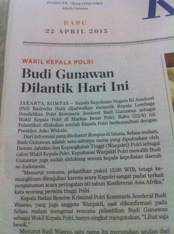 FaktaIslami's tweet photo. Hari ini Budi Gunawan dilantik jadi Wakapolri. Dan, FYI, 7 bulan lagi Pak Badrodin Haiti pensiun. Skenarionya. Hmmm ~ http://t.co/XDyPSnCJJf