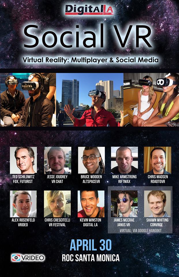 DigitalLA's tweet photo. Join our #SocialVR panel w @Vrideo @vrchatnet @AltspaceVR @riftmax @RtoVR @janusVR @ConvrgeVR http://t.co/faaeZsqAmV http://t.co/1eenPVjWef