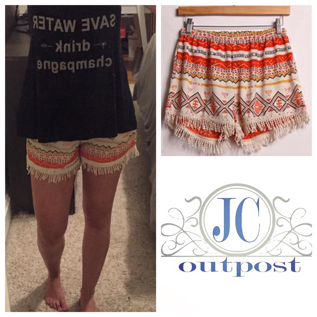 JCOutpost's tweet image. Just in today, these Aztec shorts are kind of perfect! #JCOutpost #nevertoomuchfringe   #savewaterdrinkchampagne