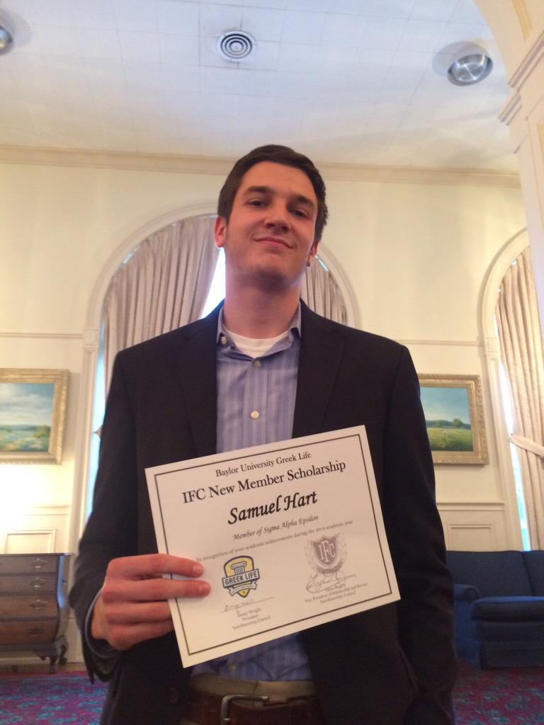 Phi Alpha and Congratulations to Sam Hart on his IFC New Member Scholarship! #AcademicExcellence