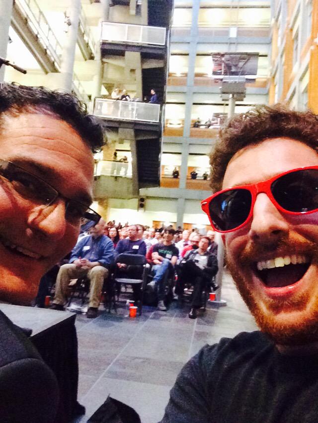 RedRussak's tweet photo. Rocking out w/ @BrettGreene at @NewTechSeattle at @UW. Back from #WHMeetup and inspired! http://t.co/kcuin3hTYR