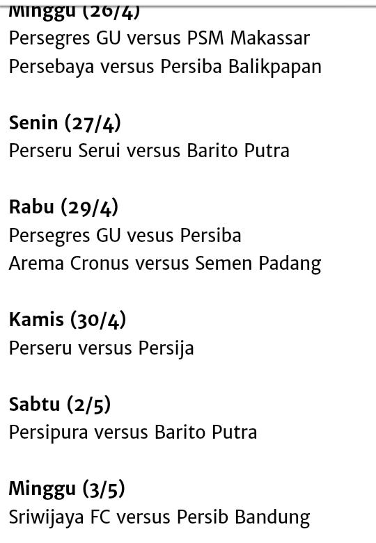 Jadwal selengkapnya (Jika tidak ada halangan lagi)