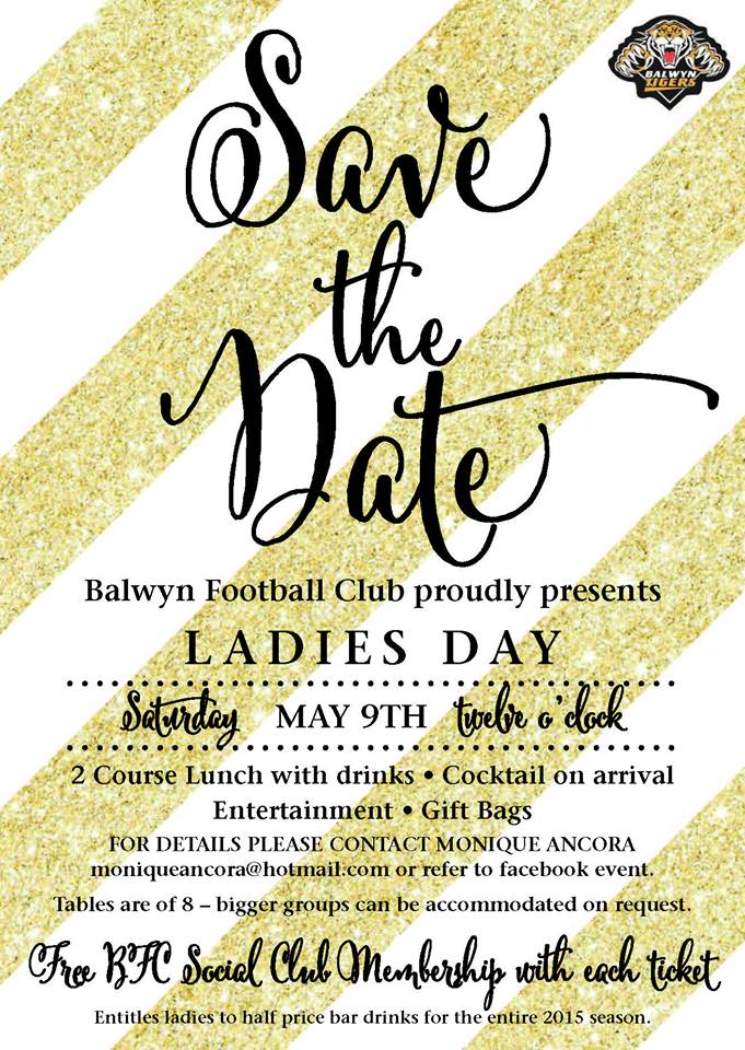 Calling all the Balwyn FC ladies! Saturday May 9 is our Ladies Day Luncheon - more info here: bit.ly/BFCLadiesDay